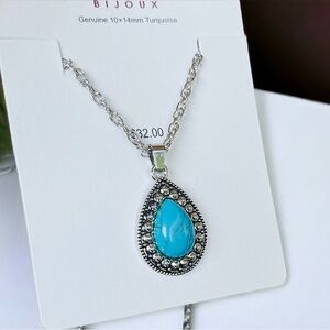 NEW Silver Tone Turquoise Pendant Teardrop Necklace Southwestern Jewelry